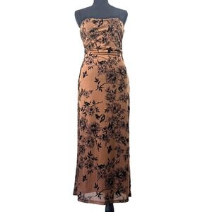 Fore Floral Mesh Maxi Dress M Burnout Flocked Velvet Trim Whimsigoth Prom Sexy